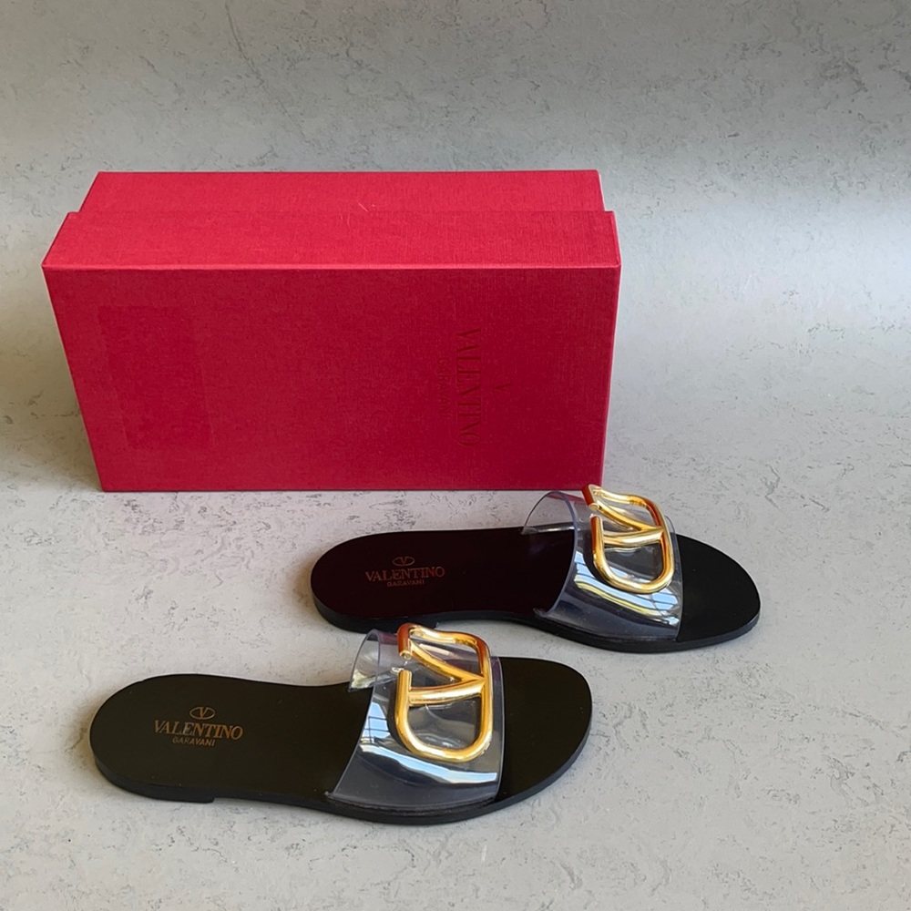 Valentino Garavani Transparent V-logo slides
